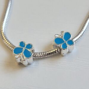 New! For Pandora Troll Charm Bracelet TWO Blue And Silver Color Butterfly Charms